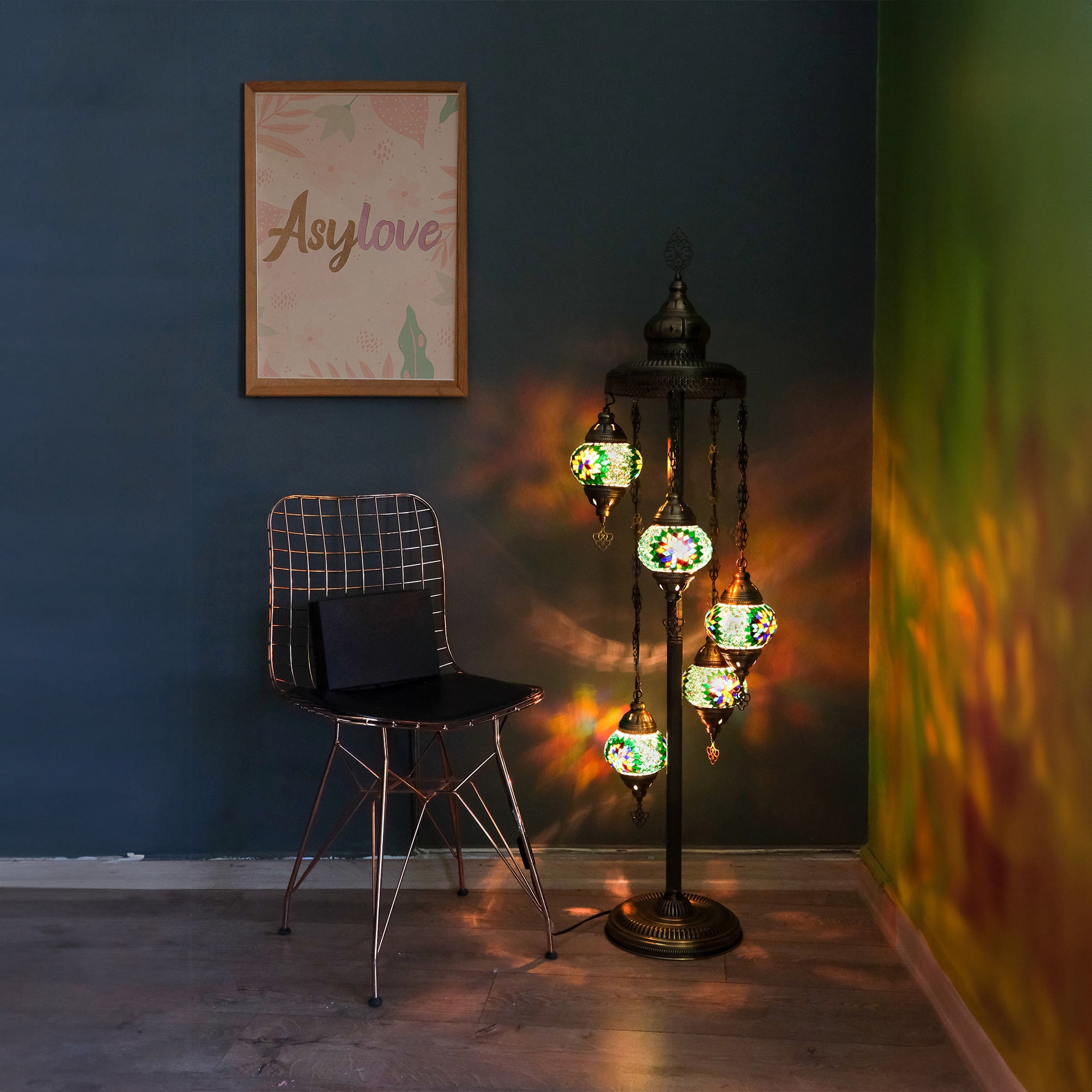 Asylove 5 Globe Turkish Mosaic Lamp Handmade Mosaic Floor Lamp Standing ...