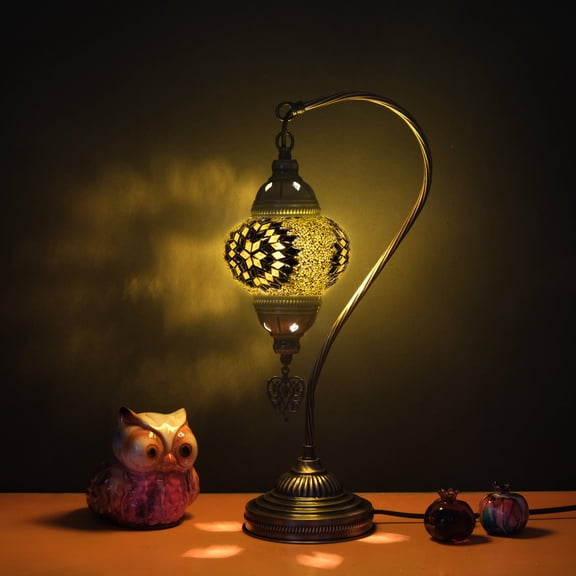 Asylove Mosaic Moroccan Swan Lamp, Turkish Tiffany Lamp, Decorative Table Lamp, Globe Desk Lamp, Authentic Lighting, Made in Turkiye, 5 inch Size Spheres, Lamp Dimensions 18.5 x 9 Inch