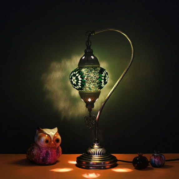Asylove Mosaic Moroccan Swan Lamp, Turkish Tiffany Lamp, Decorative Table Lamp, Globe Desk Lamp, Authentic Lighting, Made in Turkiye, 5 inch Size Spheres, Lamp Dimensions 18.5 x 9 Inch