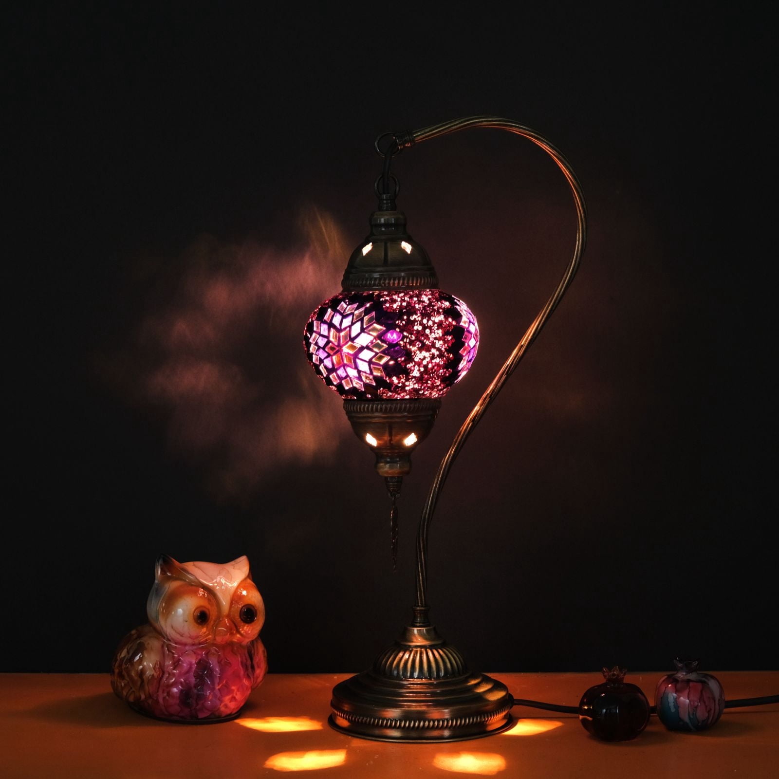 Asylove Mosaic Moroccan Swan Lamp, Turkish Tiffany Lamp, Decorative Table Lamp, Globe Desk Lamp, Authentic Lighting, Made in Turkiye, 5 inch Size Spheres, Lamp Dimensions 18.5 x 9 Inch