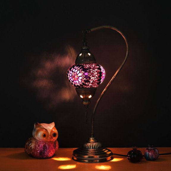 Asylove Mosaic Moroccan Swan Lamp, Turkish Tiffany Lamp, Decorative Table Lamp, Globe Desk Lamp, Authentic Lighting, Made in Turkiye, 5 inch Size Spheres, Lamp Dimensions 18.5 x 9 Inch