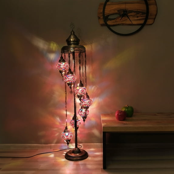 Asylove Turkish Floor Lamp, Mosaic Turkish Lamp, 7 GlobeFloor Lighting Standing Decorative Home Modern Designs Offer Handmade Glass 5 inch Globe - Total Dimensions 18 x 18 x 60 inch