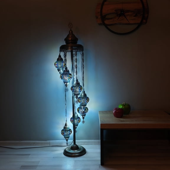 Asylove Turkish Floor Lamp, Mosaic Turkish Lamp, 7 GlobeFloor Lighting Standing Decorative Home Modern Designs Offer Handmade Glass 5 inch Globe - Total Dimensions 18 x 18 x 60 inch