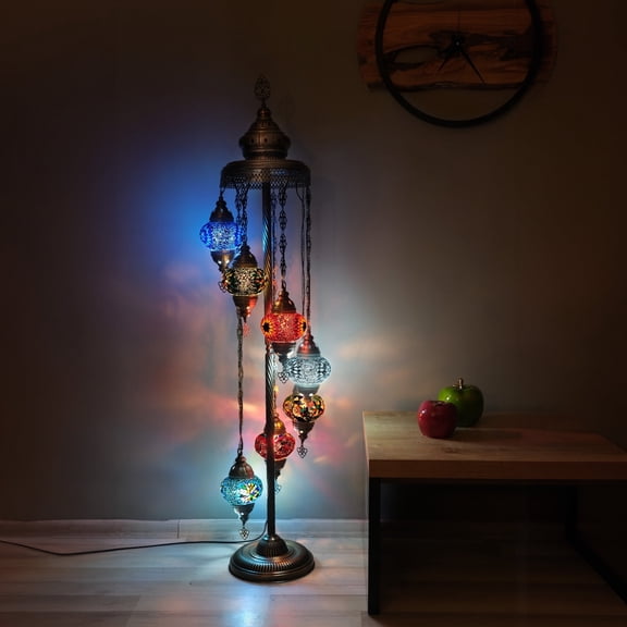 Asylove Turkish Floor Lamp, Mosaic Turkish Lamp, 7 GlobeFloor Lighting Standing Decorative Home Modern Designs Offer Handmade Glass 5 inch Globe - Total Dimensions 18 x 18 x 60 inch