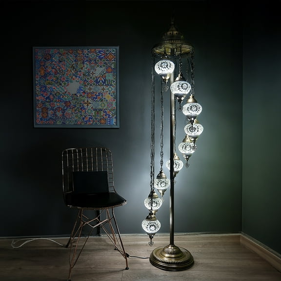 Asylove Turkish Lamp 9 Globe Mosaic Floor Lamp, Mosaic Standing Lamp 9 Globe Mosaic Moroccan Lamps Floor Lamp for Decorative Home Designs Offer 5 inch Globe - Total Height 70 inch