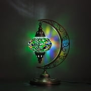 Asylove Turkish Moon Lamp - Mosaic Moroccan Table & Floor Light, Authentic Meditation Lamp - Total Dim. 7.5 x 11 x 18 inches Green