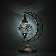 Asylove Turkish Moon Lamp - Mosaic Moroccan Table & Floor Light, Authentic Meditation Lamp - Total Dim. 7.5 x 11 x 18 inches White