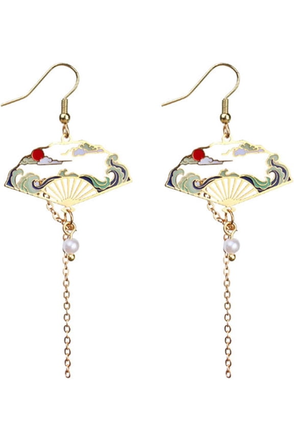 Asymmetric Fan Earrings for Women Creative Chinese Cultural Landscape Earrings Oriental Earrings Japanese Earrings Sector Drop Earrings Cloud Earrings Aesthetic Hanging Dangle Jewelry Stud ...[s9759]