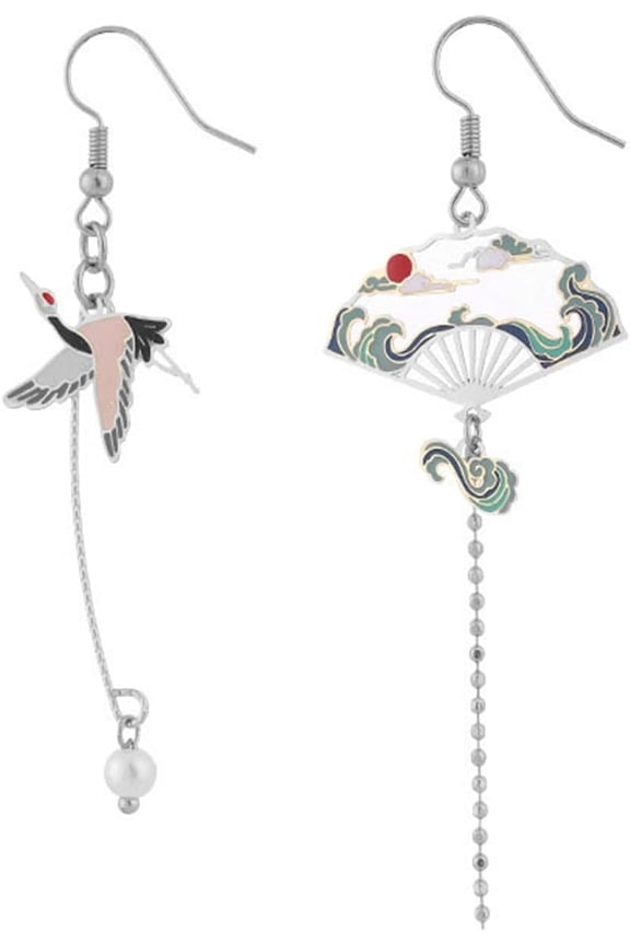 Asymmetric Fan Earrings for Women Creative Chinese Cultural Landscape Earrings Oriental, Style R1606