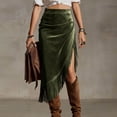 thumbnail image 1 of Asymmetric Fringe Split High-Waisted Bodycon Midi Skirt for Women, 1 of 7