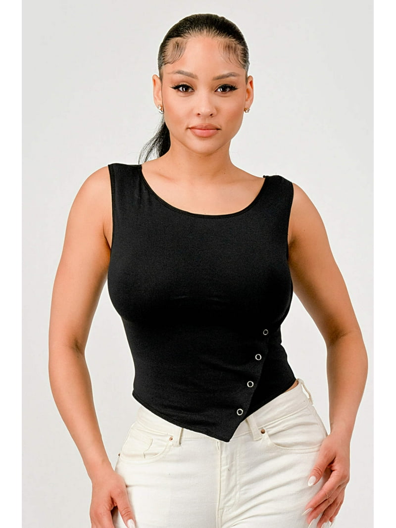 Asymmetric Hem Tops With Side Snap Buttons - Black - Walmart.com