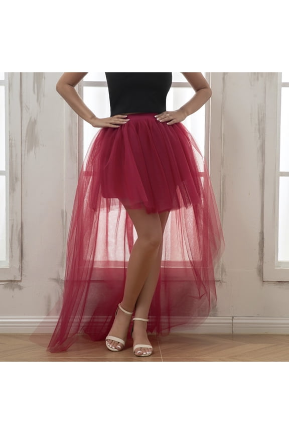 Asymmetric High-Low Party Skirt with Solid Color and Train for Women
