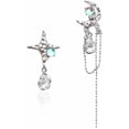 thumbnail image 1 of Asymmetric Moon Star CZ Earrings Boho Charm Crescent Lucky Stars Celestial Sparkly Teardrop Crystal Rhinestone Long Tassel Dangle Drop Earrings for Women Birthday Christmas Party Jewelry Gifts, 1 of 6
