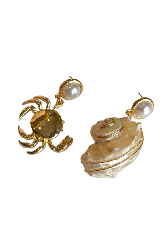 Asymmetric Shell Conch Crab Beach Earrings For Summer Holiday Jewelry Gift