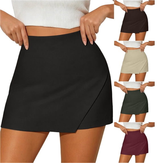 Asymmetric Skirt Shorts Style Pleated A Line Skort with Pockets Swim Skirt L