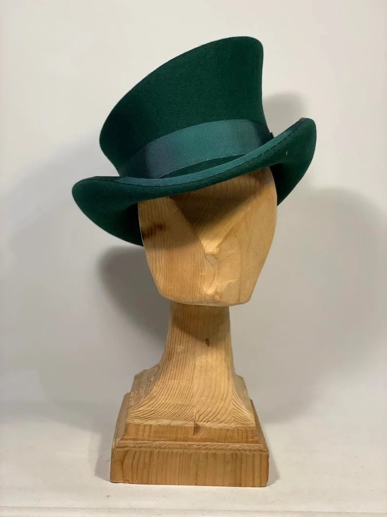 Asymmetric Top Hat Wool Hat Women Men Unisex Hat Steam Punk Hat Top Hat Fashion Ribbon Decorative Hat Cover Head For Men，Dark green
