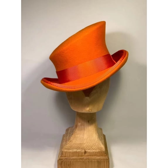Asymmetric Top Hat Wool Hat Women Men Unisex Hat Steam Punk Hat Top Hat Fashion Ribbon Decorative Hat Cover Head For Men,Orange