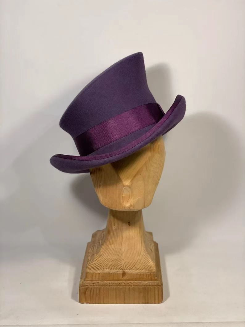 Asymmetric Top Hat Wool Hat Women Men Unisex Hat Steam Punk Hat Top Hat Fashion Ribbon Decorative Hat Cover Head For Men，Purple