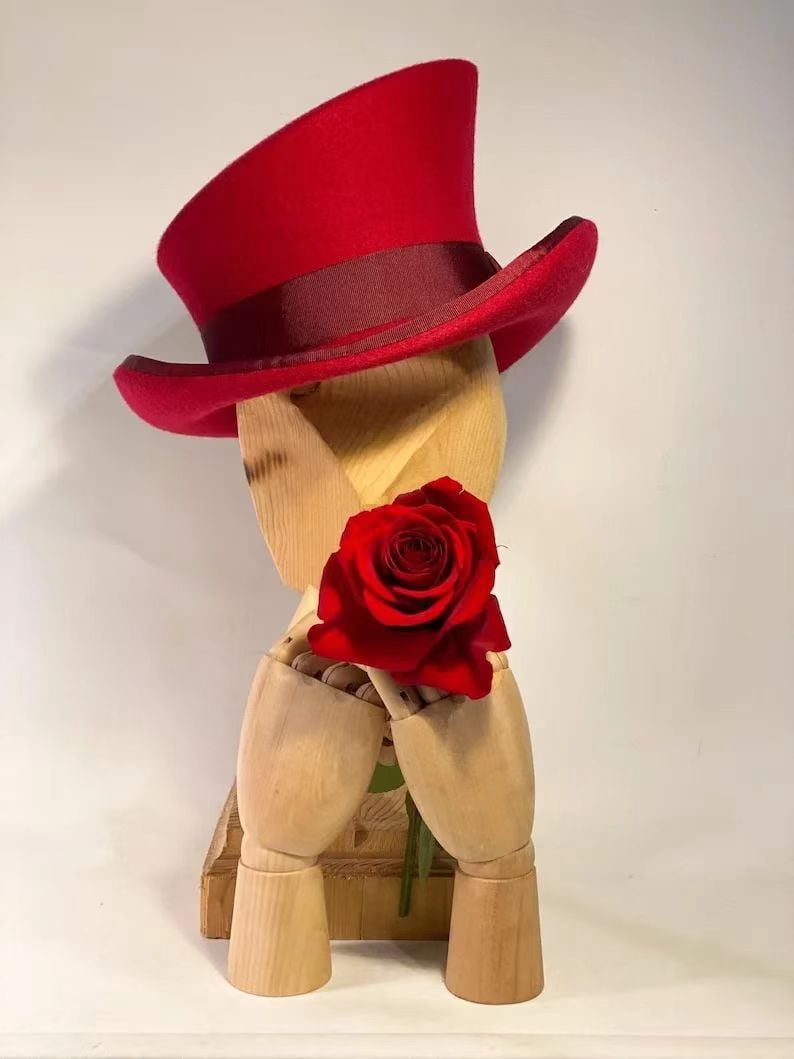 Asymmetric Top Hat Wool Hat Women Men Unisex Hat Steam Punk Hat Top Hat Fashion Ribbon Decorative Hat Cover Head For Men，Red