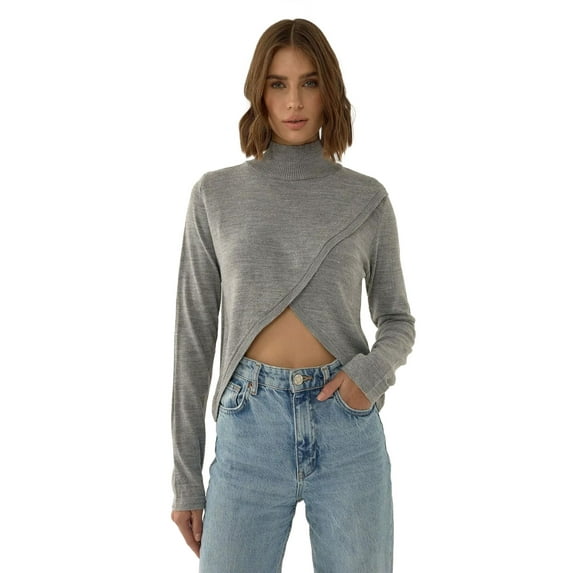 Asymmetric Turtleneck Knit Sweater