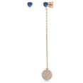 thumbnail image 1 of Gem Stone King Asymmetrical Blue Created Sapphire Drop Chain Earrings for Women in 18K Rose Gold Plated Silver | 1.16 Cttw | September Birthstone | Trillion Cut 4MM | Mismatched Dangle Earrings, 1 of 6