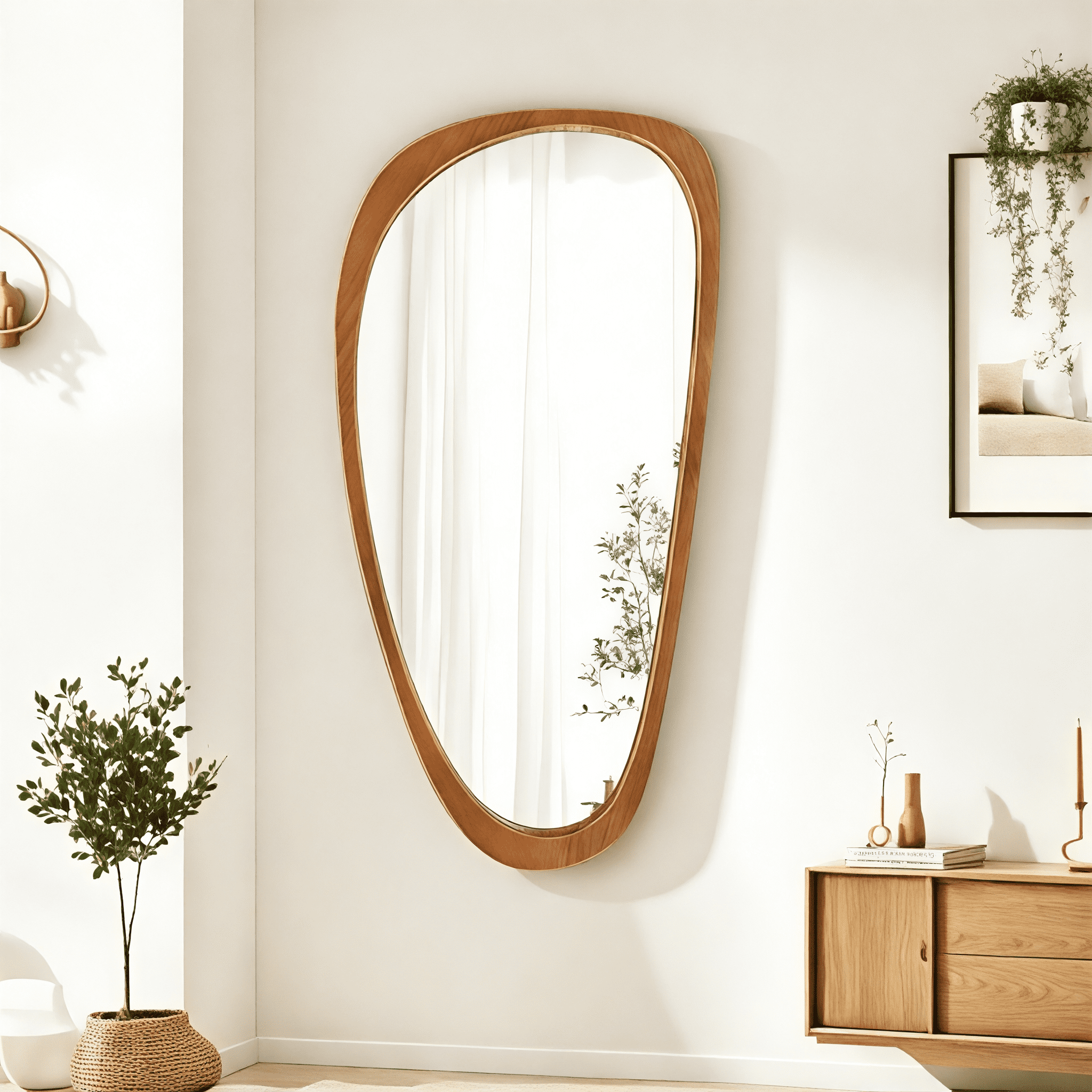 Boho Asymmetrical Wall Mirror, 48"x 24" Irregular Solid Wood Frame ...