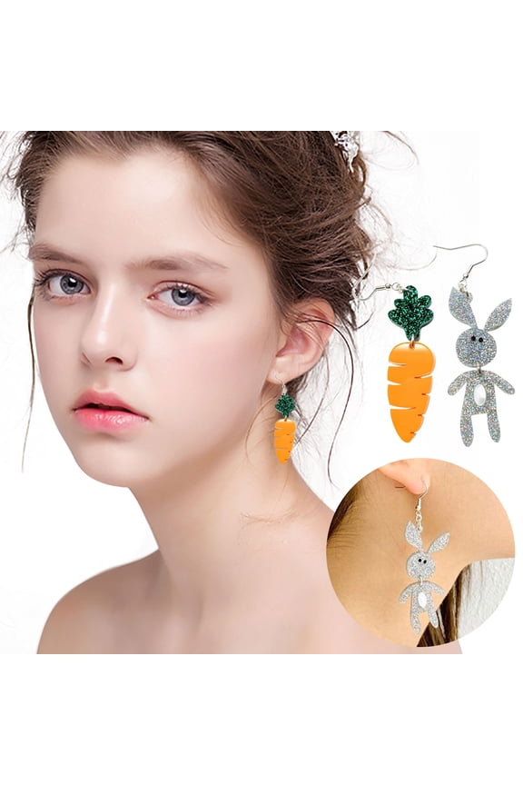 Asymmetrical Bunny Carrot Earrings Acrylic Cute Easter Earrings Lightweight Holiday Gift Set‌
