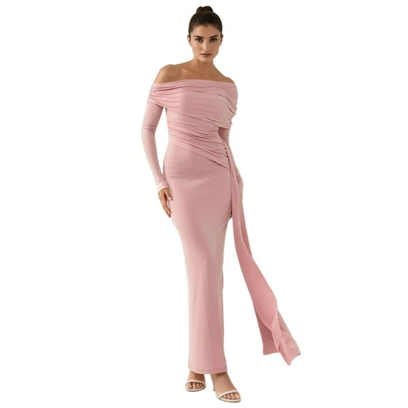 Asymmetrical Collar Bodycon Maxi Dress