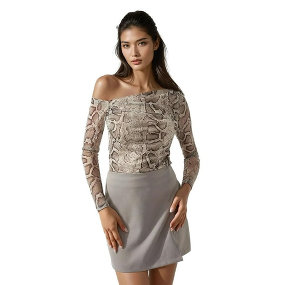 Asymmetrical Collar Tulle Blouse