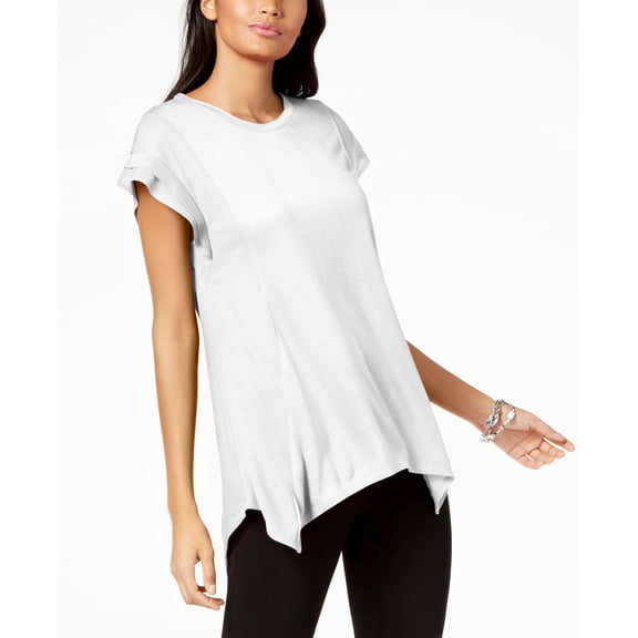 Asymmetrical Contrast Detail Top Bright White 2XL