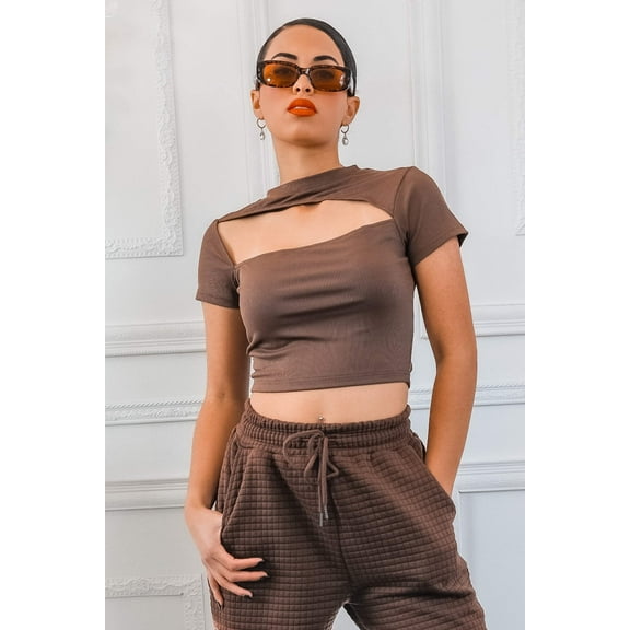 Asymmetrical Cut Out Ribbed Cropped Top