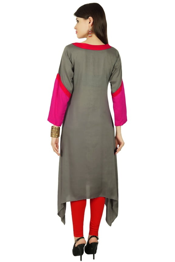 Asymmetrical Designer Kurta Women Ethnic Kurti Cotton Blend Top Tunic Dress