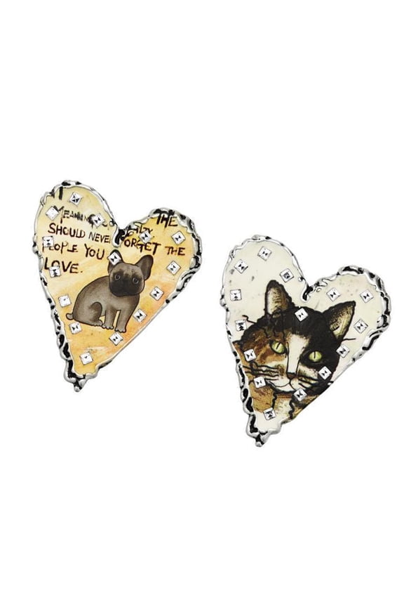 Asymmetrical Doodles Earrings Heart Shape Ear Studs with Cats Dog Patterns Alloy Texture Suitable for Fashion Women