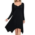 thumbnail image 1 of Asymmetrical Dress for Women Formal Long Sleeve V Neck Bow Dress Empire Waist Dress Midi Off Shoulder Dress Black L, 1 of 5