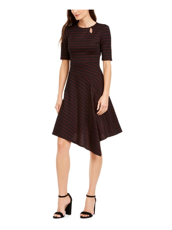 Asymmetrical Elbow-Sleeve Dress Black Multi 2