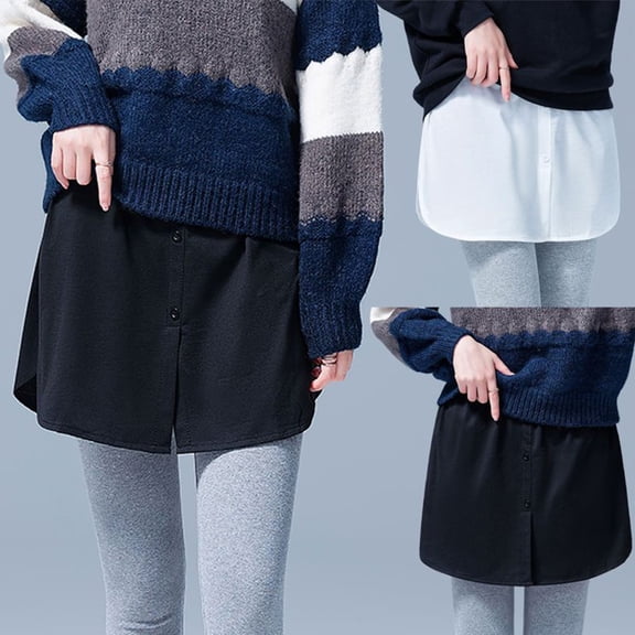 Asymmetrical False Hem for Women, Black and White Hundred Casual Mini Skirts, Round Hem Solid Casual Short A-Line Skirt, White