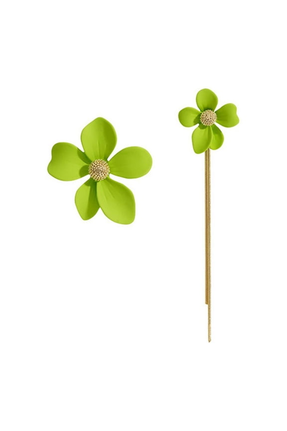 Asymmetrical Flower Dangle Threader Earrings Sterling Silver Post Long Tassel Stud Earring for Women