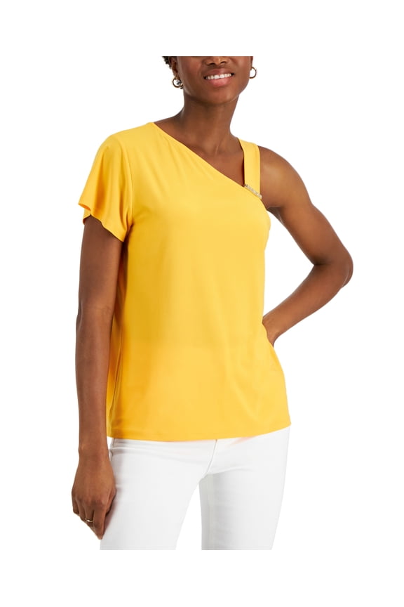 Asymmetrical Flutter-Sleeve Top Calendula Orange S