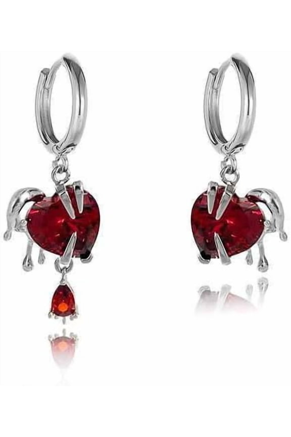 Asymmetrical Heart-Shaped Ruby Earrings Design-Forward Gothic Aesthetic Distinctive Luxurious For Women[l088]