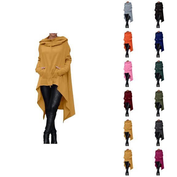 Asymmetrical Hem Hoodie for Women 2025 Long Sleeve Irregular Hooded Sweatshirt with Pockets Pullover Tops