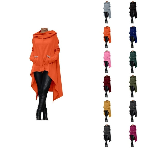 Asymmetrical Hem Hoodie for Women 2025 Long Sleeve Irregular Hooded Sweatshirt with Pockets Pullover Tops