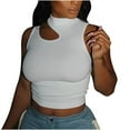 thumbnail image 1 of Asymmetrical High Neck Tank Top for Women, Designer Cutout Sleeveless Crop Tops, Summer Fitted Ribbed Tank Crop Top, 1 of 7