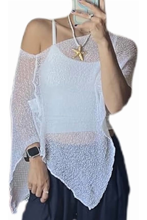 Asymmetrical Knit Poncho-Body-Skimming Knit Poncho That Slims & Flatters All Sizes,Crochet Shawl for Women