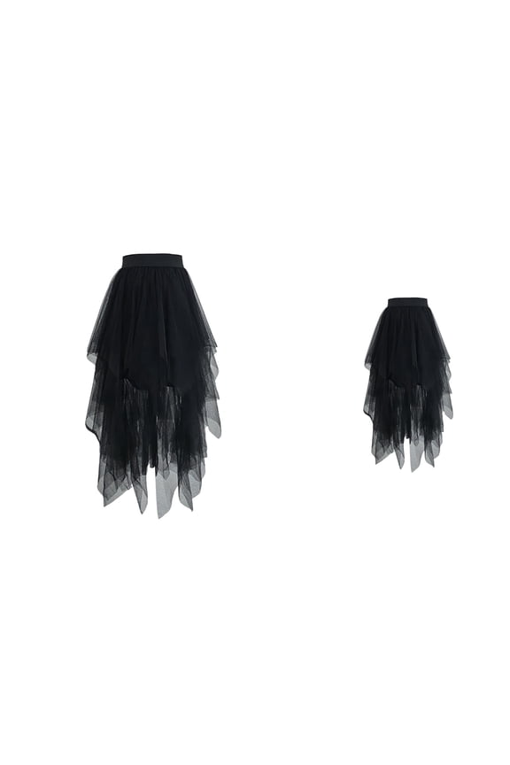 Asymmetrical Layered Midi Skirt, High Waist Elastic Stretch, Flowy Tulle Tutu A-Line Party Wear Fashionable Design