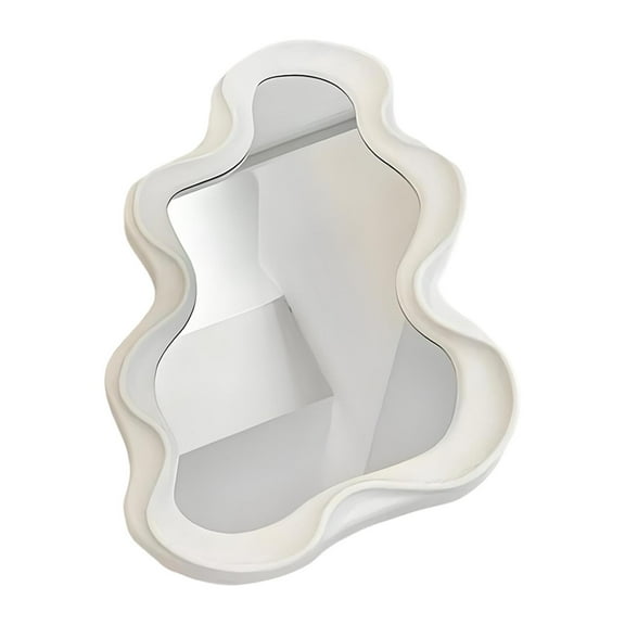 Asymmetrical Mirror Desktop Mirror Accent Mirror Sturdy White Plastic Frame for Girls Room Makeup Table