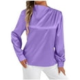 thumbnail image 1 of Asymmetrical Neck Satin Top for Women Puff Long Sleeve Elegant Ladies Dressy Blouse Soft Tunic Business Party Shirt Purple S, 1 of 7