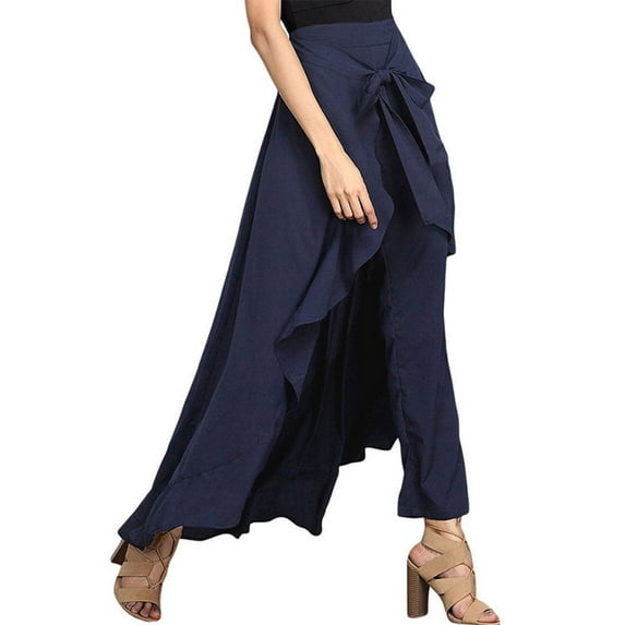 Asymmetrical Ruffle Hem Wide-Leg Pants,Women's Culottes Tie Ruffle Casual wide leg pants