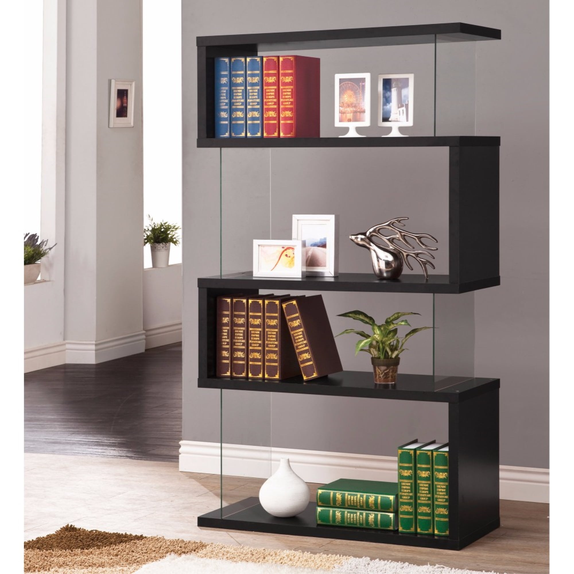 Asymmetrical Snaking Wooden Bookcase, Black - Walmart.com