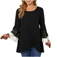 thumbnail image 1 of Asymmetrical Split Hem Tunic Tops for Women Hollow Layered Long Sleeve Loose Blouses Dressy Casual T-Shirts, 1 of 5