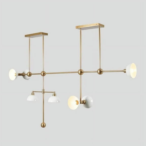 Asymmetrical Structure Dome Shade Hanging Chandelier, Mid Century Modern Seven Lights Bowl Shade Brass Sputnik Ceiling Light Fixture